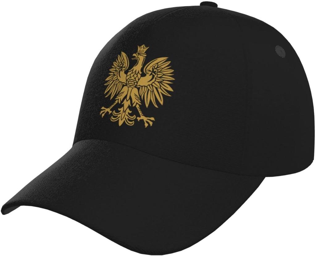 Польский орел Polska Польша Бейсболка Унисекс Женская - Регулируемая Классическая Однотонная Кепка Черная