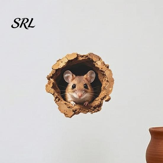 Easy Apply Wall Decor 3D Realistic Mouse Hole Sticker, Cute Rat Burrow Decal, Removable Vinyl Art Self-Adhesive for Kitchen Bedroom Cafe Pet