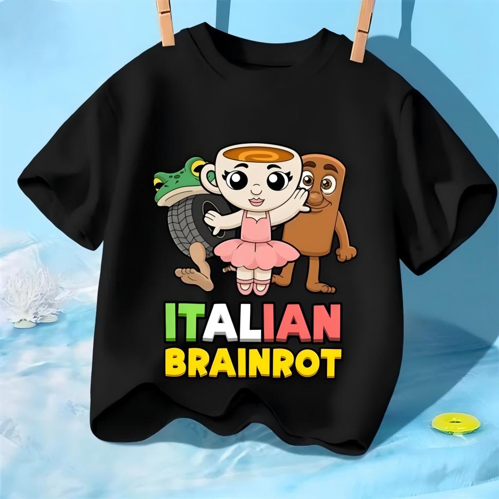 KidT Mange Kid Italian Brainrot Tshirt cartoon print Tshirt for kids basic round neck clothing Tshirts for boys and girls