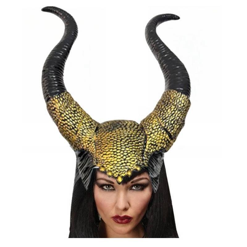 2024 New Golden Maleficent Horns Latex Mask For Halloween Cosplay And Carnival