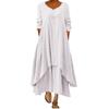 Women Casual Loose Long Sleeve Cotton Linen Boho Long Dress Irregular Dress
