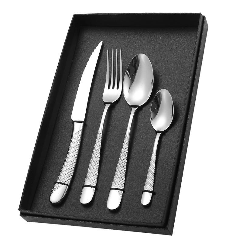 New 304 Stainless Steel Knife, Fork and Spoon Household Western Tableware Set Restaurant Steak Knife and Fork Thickened Stainless Steel Spoon