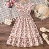 Summer Children's Short-sleeved Vacation Style Floral Print Dress for Girls' Fashion
