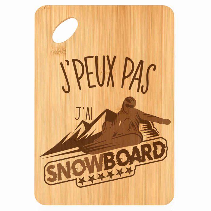 Planche à découper / Plateau apéro - PLANETEE - J'peux pas - Bambou - 30 x 20 x 1 cm - Gravé Snowboard Moderne
