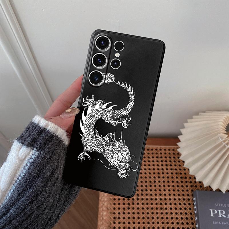 Мягкий силиконовый черный чехол с рисунком Line Chinese Loong для Xiaomi Redmi Note 13 Pro Samsung A55 A35 M35 S24 iPhone Camera Защитный противоударный чехол
