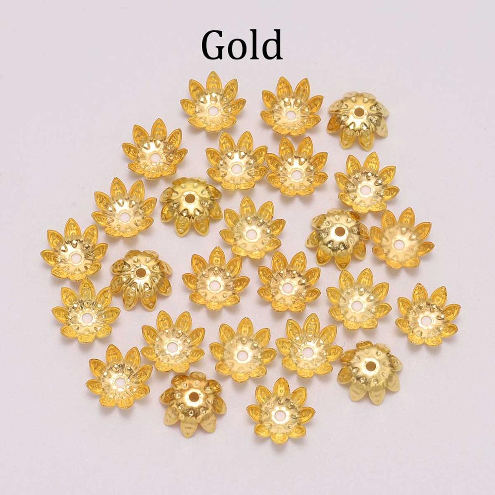 100 Pcs/Bag 8mm 10mm Flower Bead End Caps Gold Bead Caps For DIY Jewelry Making Bracelet Earrings Accessories Findings