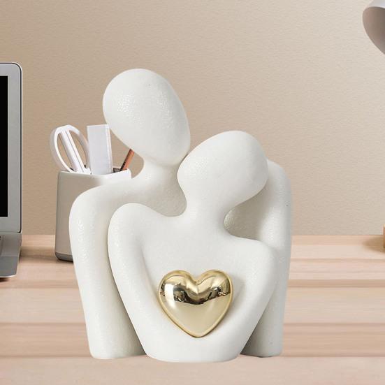 Керамическая фигурка для объятий пары с золотым сердцем любви для мужчин и женщин, статуя в объятиях, скульптура, украшение для гостиной, спальни, рабочего стола