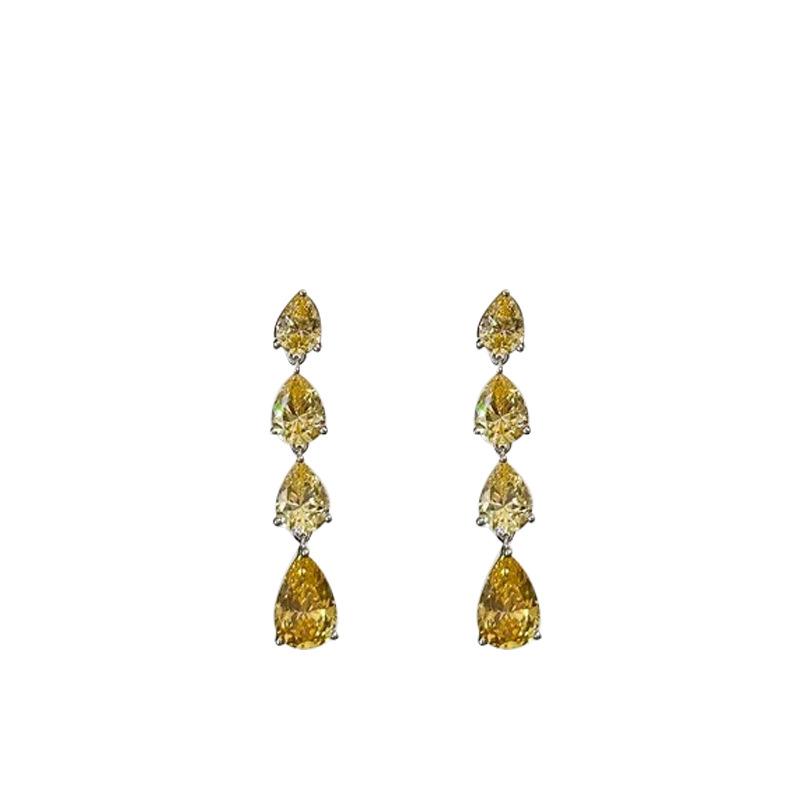 Gra Набор колье High Jewelry Сексуальная Y-образная цепочка со смешанными желтыми и белыми бриллиантами Легкая роскошь Цветные серьги-гвоздики с подвесками для женщин