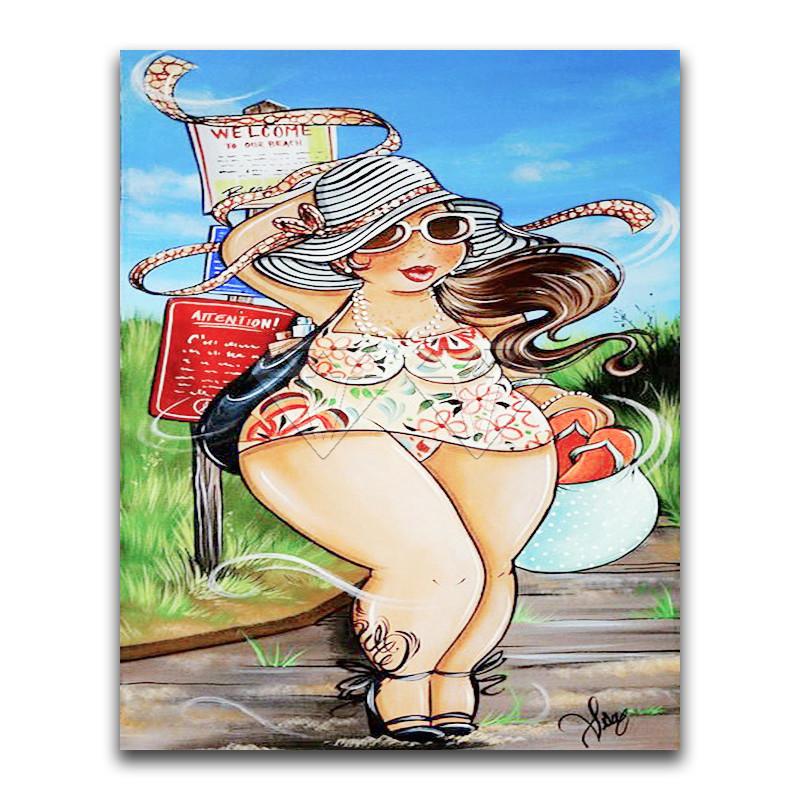 5D DIY алмазная живопись мультфильм толстая девушка дамы милый домашний декор полная круглая алмазная вышивка крестиком Алмазная мозаика