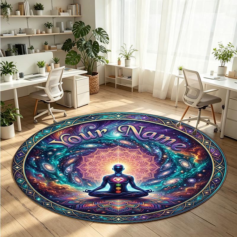 Space Celestial (126) Theme Round Crystal Velvet Rug Custom Name Text Personalized Floor Mat Home Decor Non Slip Crystal Carpet