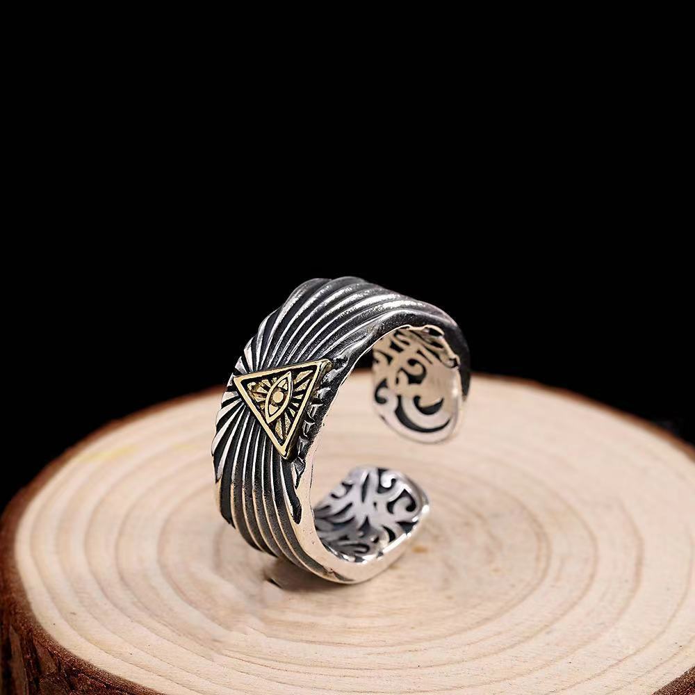 Ретро Кольцо Всевидящего Ока для мужчин Золотой цвет Панк Готика Регулируемое кольцо Рок Ручная работа Унисекс Циркон Аксессуары Подарок для мужчины