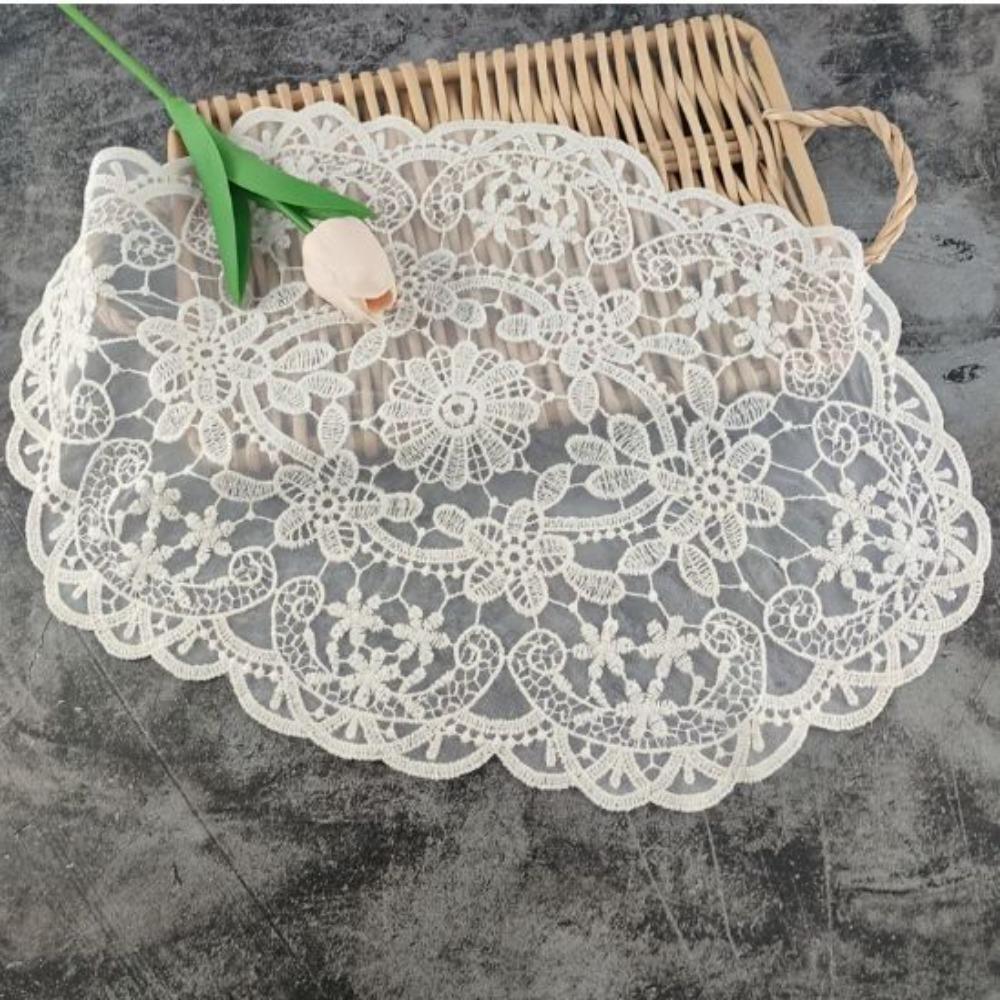 Flower Embroidery Lace Table Mat Embroidered Vase Table Lamp Pad Lace Table Cloth Beside Table
