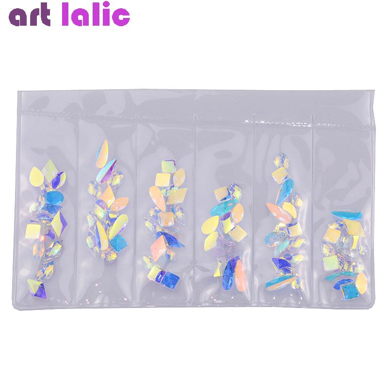 1 Pack AB Flatback Glass Nail Rhinestones Diamond Teardrop Horse Eye Crystals Shiny Gems Decorations