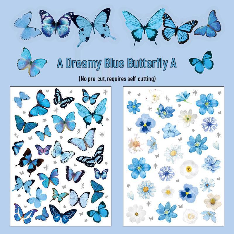 Retro Butterfly and Plant Waterproof PET Stickers - Large Ins Style for Notebooks