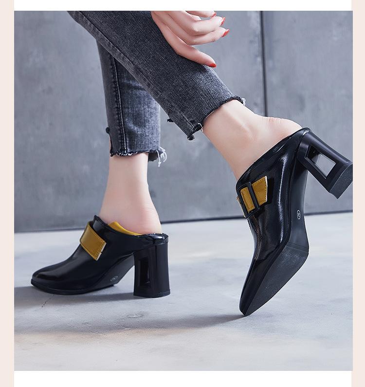 Женские туфли на высоком каблуке на толстом каблуке. Осень и зима. Туфли для двух ношений. Женская обувь с острым носком.