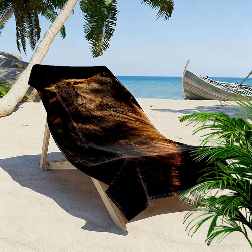 Howling Wolf Black Background A must-have beach towel for beach travel