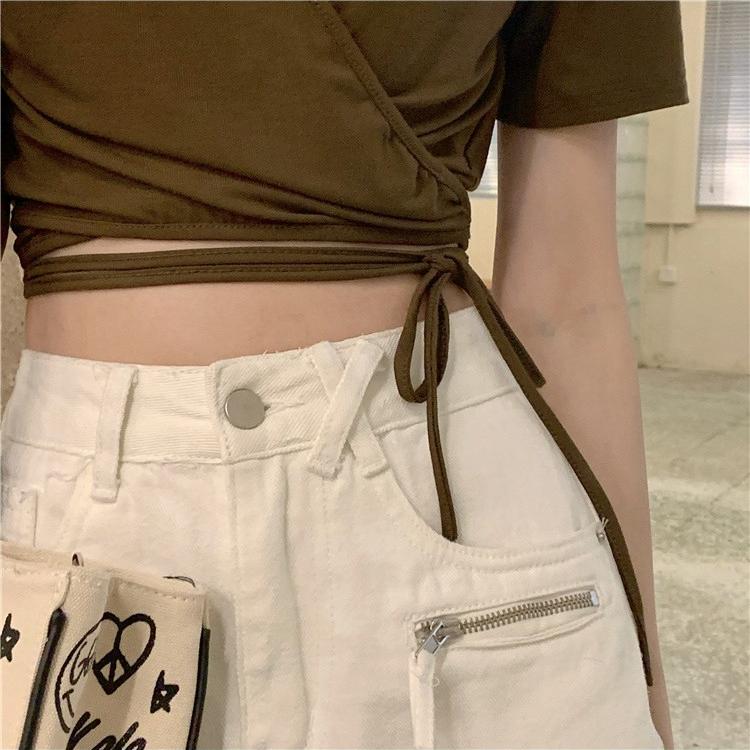 Летняя сексуальная футболка с V-образным вырезом, повседневная тонкая женская уличная одежда, футболки Harajuku с коротким рукавом для женщин, укороченные топы Y2k, винтажная одежда