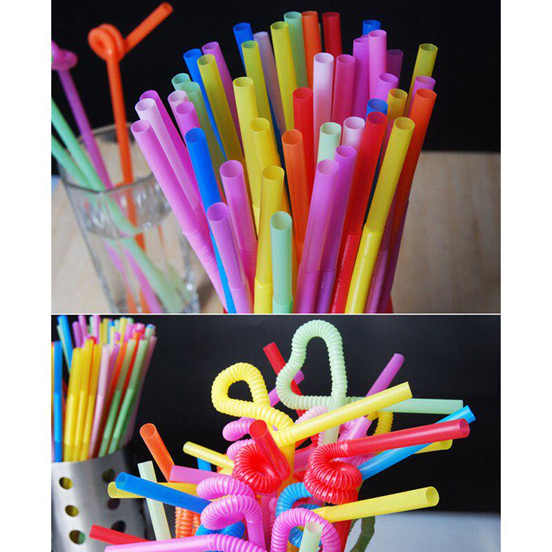 100PCS 10-Inch Extra Long Multi-Colored Flexible Bendy Disposable Plastic Drinking Straws BPA-Free