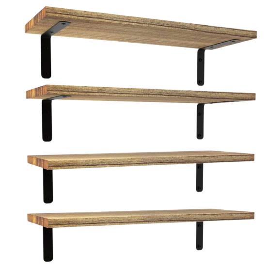 4 шт. деревянные плавающие полки с гладкими краями в деревенском стиле, простая установка, витрина для растений, настенные плавающие книжные полки