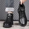 High-top Men's Shoes, Winter Men's Versatile Trend, Leather Fleece Casual Board Shoes, Men's Workwear Style Boots, Men's Black