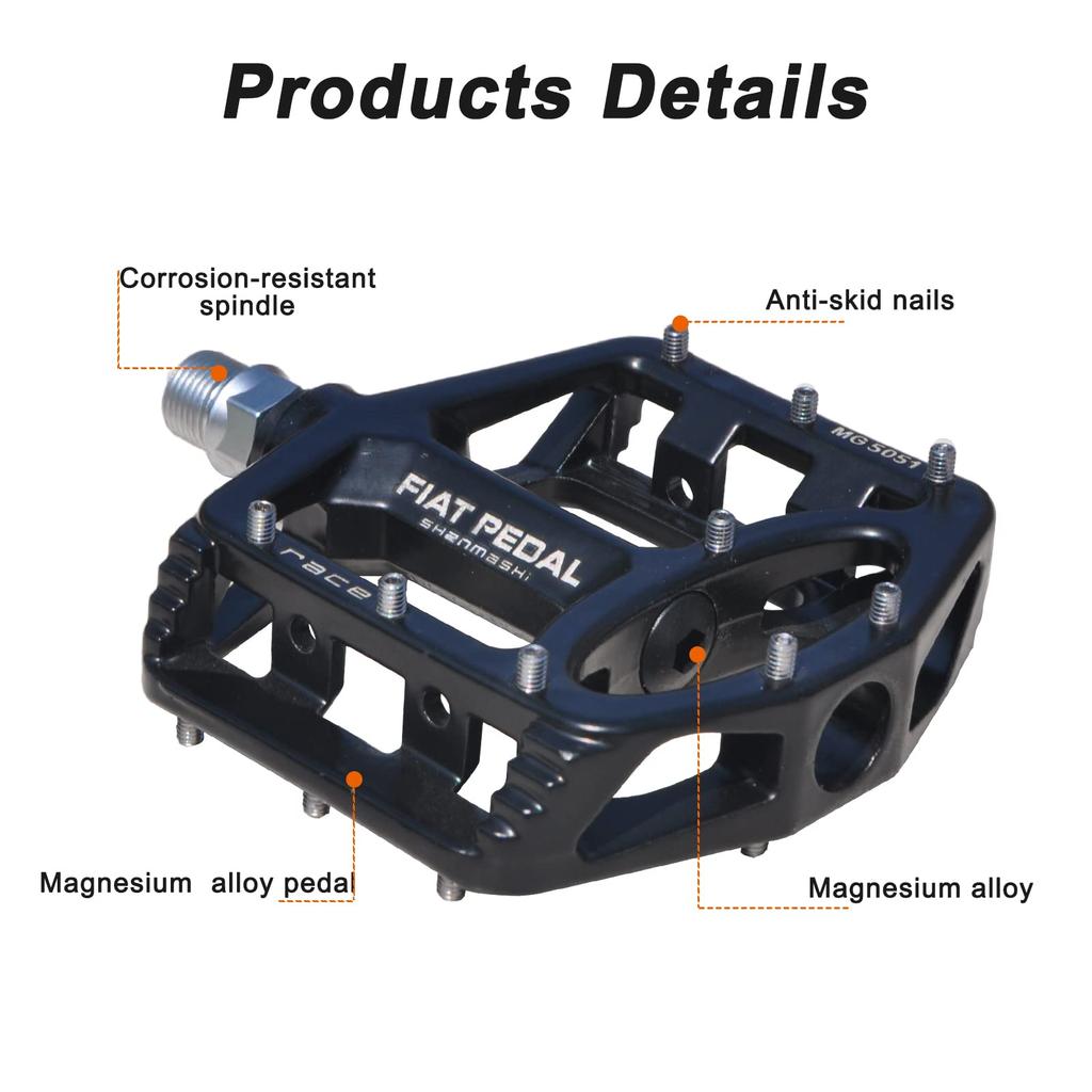 UPANBIKE Ось велосипеда Высокая Большая Плоская Магниевый сплав для горных велосипедов и дорожных велосипедов Педали, 9/16" Подшипник, Прочность, Нескользящие, Платформа,