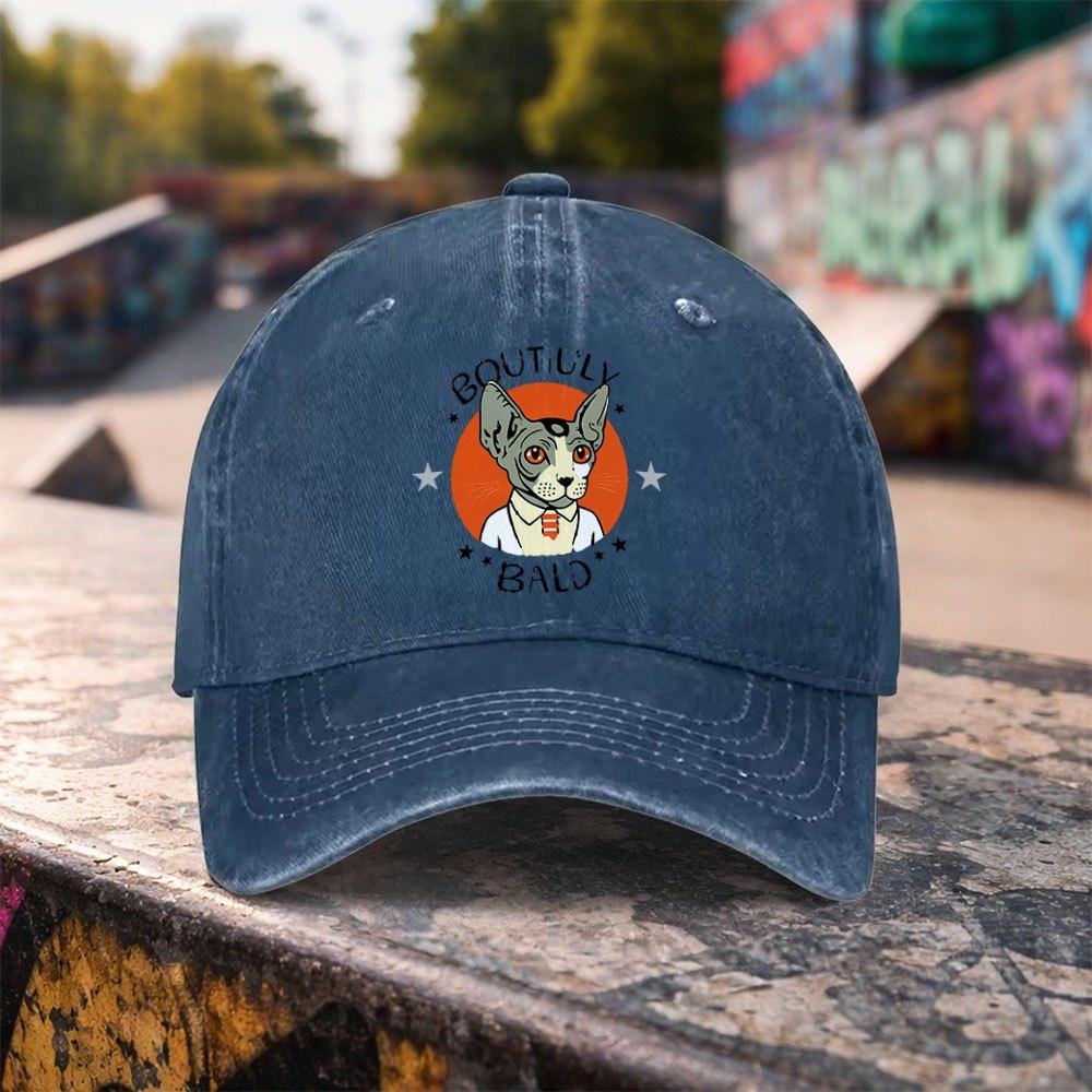 1pc Casual Fashion Sphynx Cat Print Washed Baseball Cap Premium Versatile Outdoor Accessory Unisex Duckbill Cap Suitable For