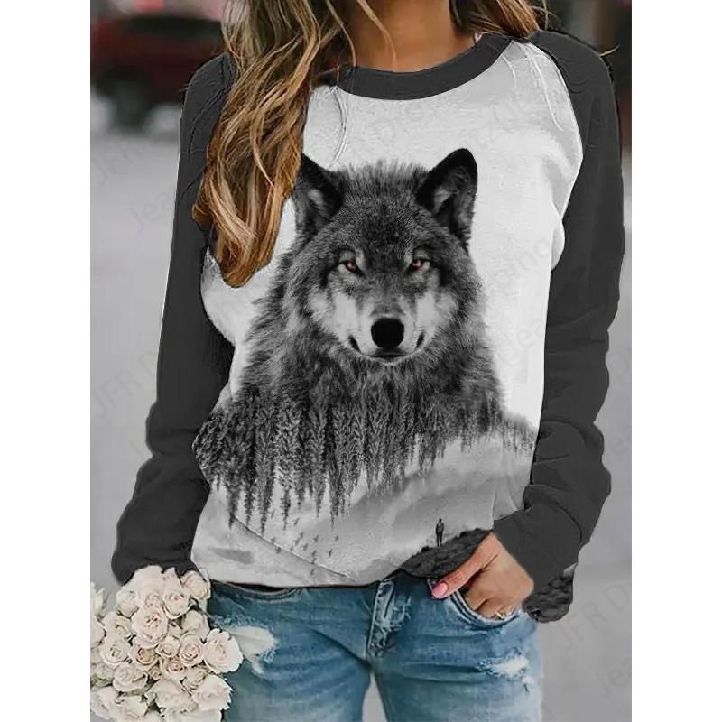 Толстовки с 3D-принтом Animal Wolf Женская модная толстовка с круглым вырезом Повседневная толстовка с изображением волка Пальто для девочек Женские толстовки Одежда для девочек Harajuku