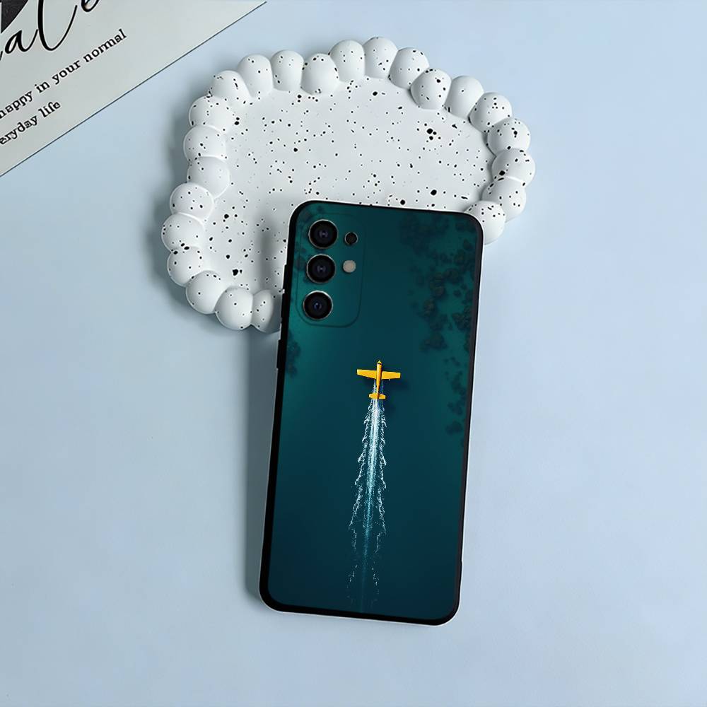 Aircraft & Sky Black Soft Silicone Phone Case for Samsung S25, S24, S21, S22, S23, S30, Ultra, S20, Plus, FE, Lite