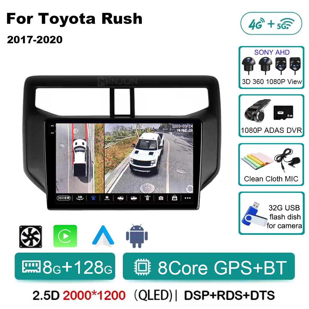 Android14 автомобильное радио для Toyota Rush Daihatsu Terios 2017 2018 2019 2020 Carplay Auto Player GPS стерео WIFI+4G 360 камера BT DSP