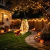 Easy Hanging Holiday Party Props Halloween Flying Ghost with Witch Broom Large Lighted Decoration Whimsical Figurine Hat for Lawn Patio Porch