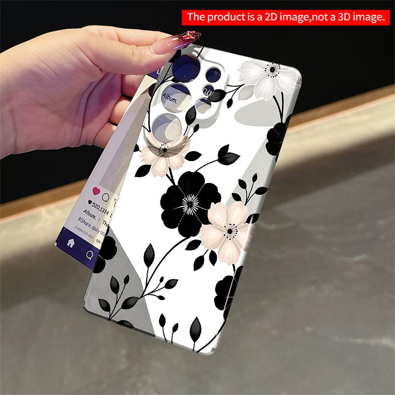 2DFlat Samsung phone case Black & White Floral Pattern Phone Case Applicable to Galaxy S22 S23 S24 S25ULTRA S26 A12 A13 A14 A15 A16