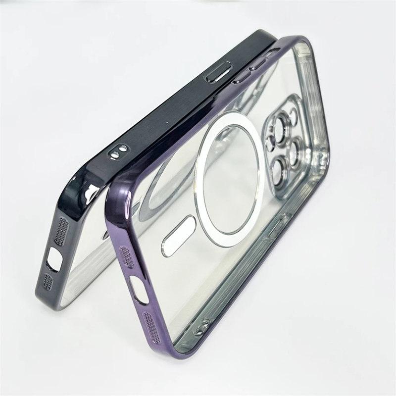 Роскошный прозрачный силиконовый чехол для магнитной зарядки Magsafe для iPhone 16 15 14 Plus 13 12 11 Pro Max с покрытием, противоударный, мягкий чехол