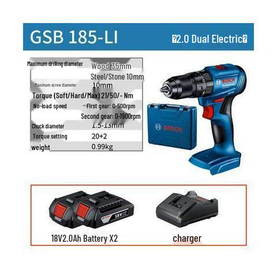 Bosch 18V Cordless Brushless Impact Driver Drill with Lithium-Ion Battery (GSR185/GSB185-Li)