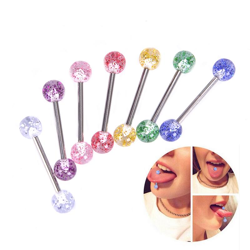 8PCS/Set Colorful Glitters Tongue Rings Barbell Ball Body Piercing Jewelry
