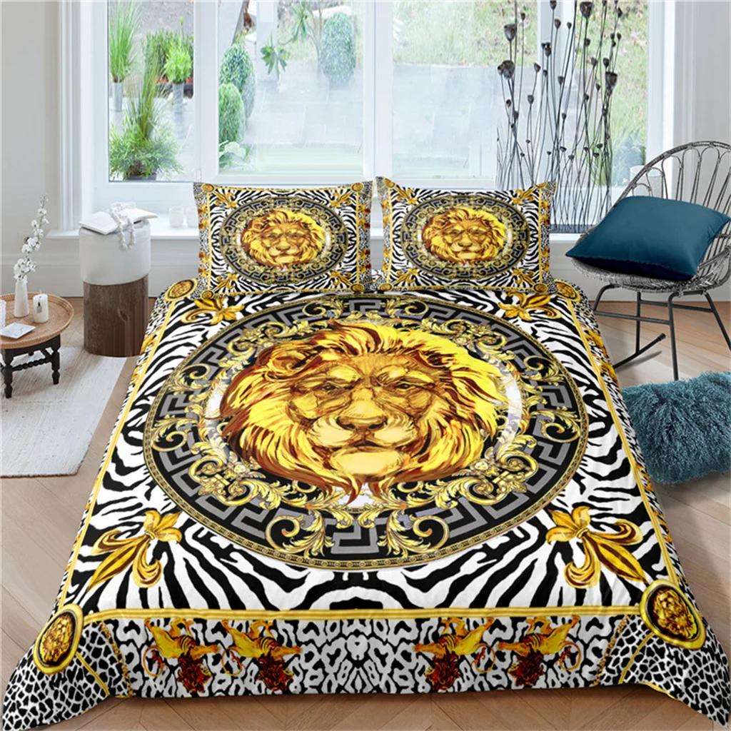 Luxury Black Gold 3Pcs Geometric Queen King Full Size Duvet Cover Bedding Linen Set 2 Seater Bedspread 200x200 240x220 150x200