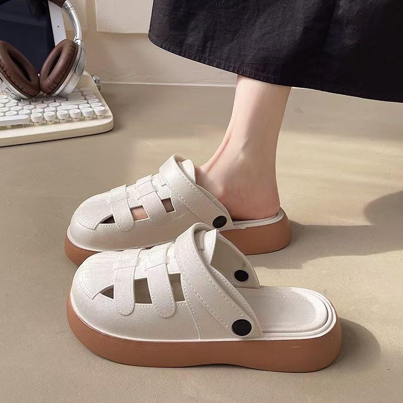 Korean-Style Chunky Half-Slippers for Women: Two-Way Hollow Sandals