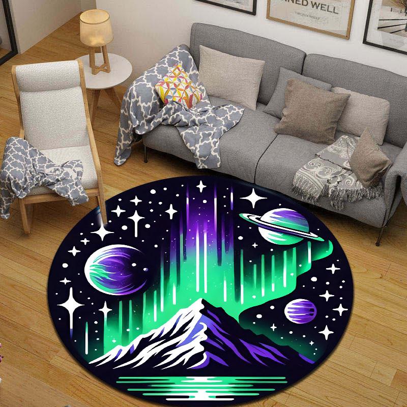 Chic Round Sun Multicolor Rug Mat, Non-Slip Floor Mat for Entryway