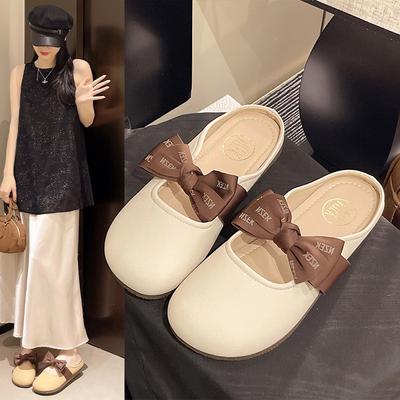 Наступите на бант, крутые тапочки, наступите на дерьмовую атмосферу, плоская подошва, ощущение комфорта и элегантности, женские полушлепки с закрытым носком, летние из полиуретана