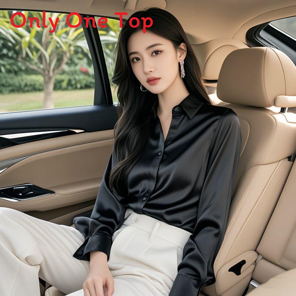Womens Satin Purple Business Shirt With Long Sleeves For Office And Workwear