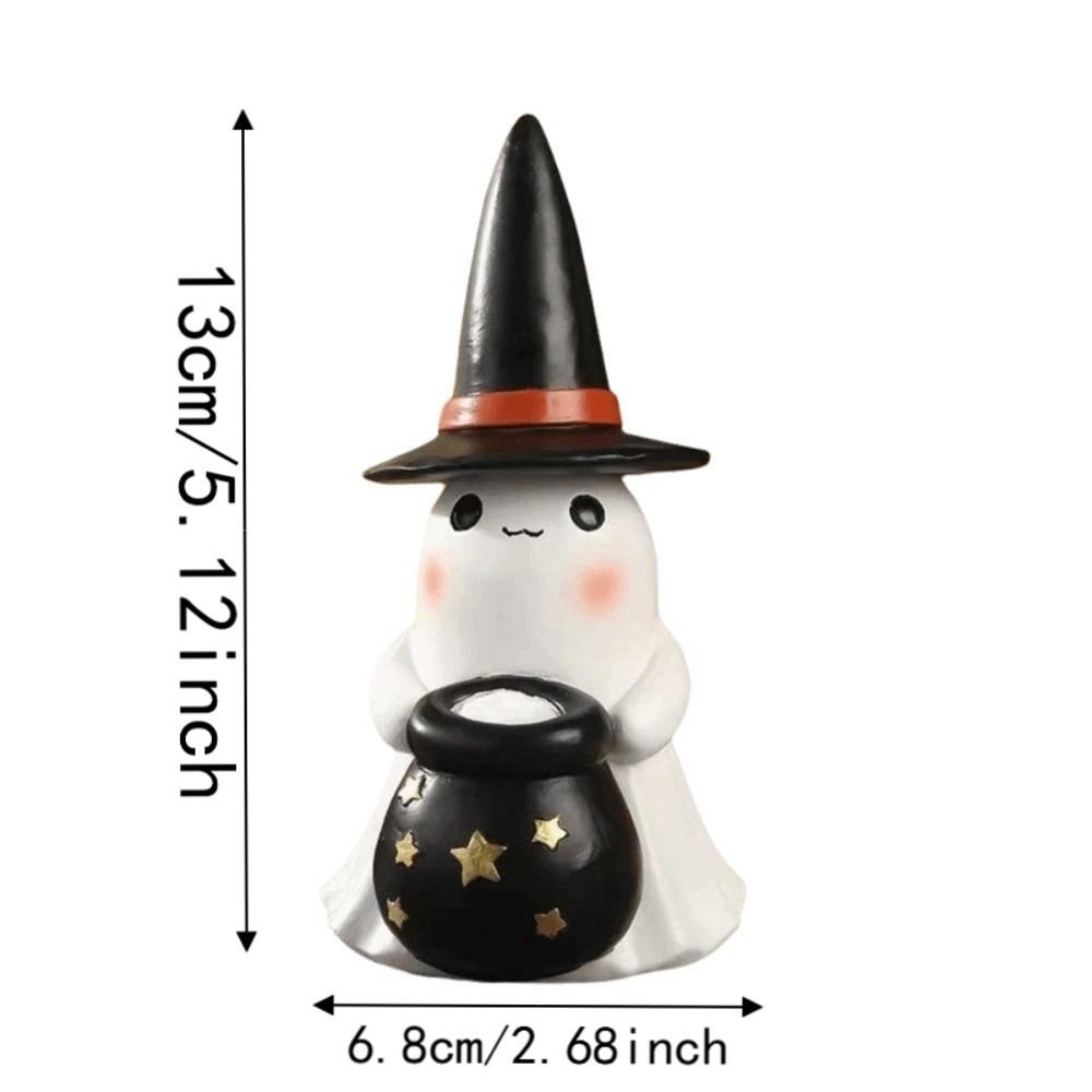 Button Cell Battery Operated Halloween LED Decor Warm Light Glowing Ghost Statue Desktop Setup