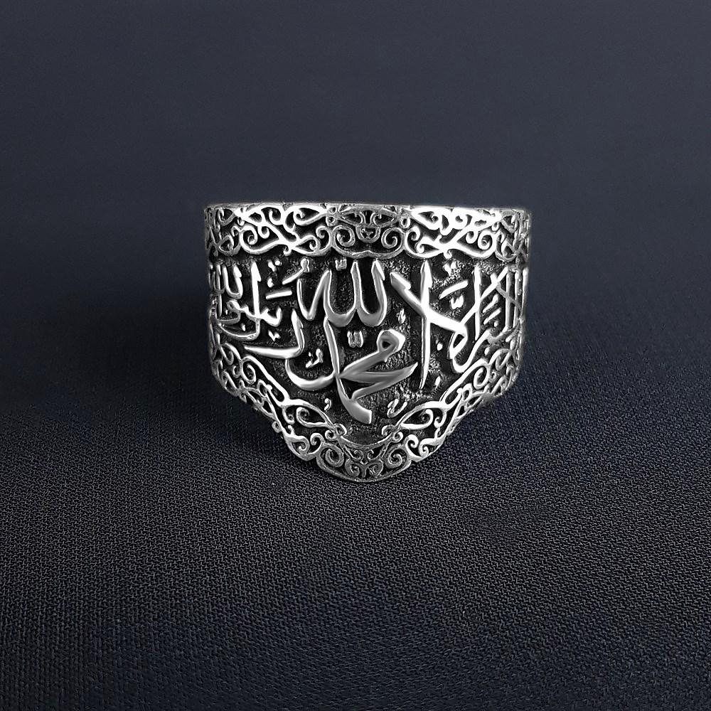 Мужское кольцо из стерлингового серебра 925 пробы с вышитым исламским письмом бесцветным аксессуаром для него