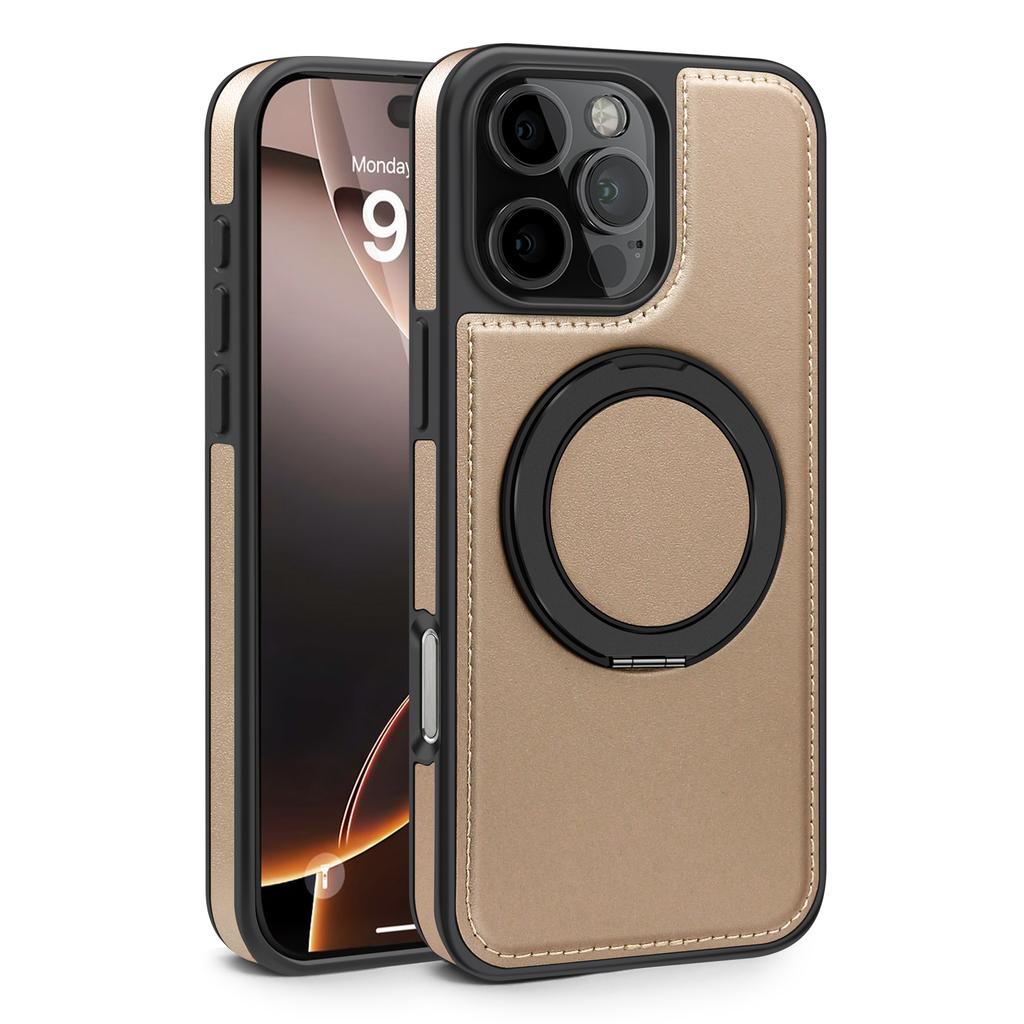 Чехол для iPhone 16 Pro Max с кольцом-подставкой, совместимый с MagSafe, задняя крышка из ПУ кожи