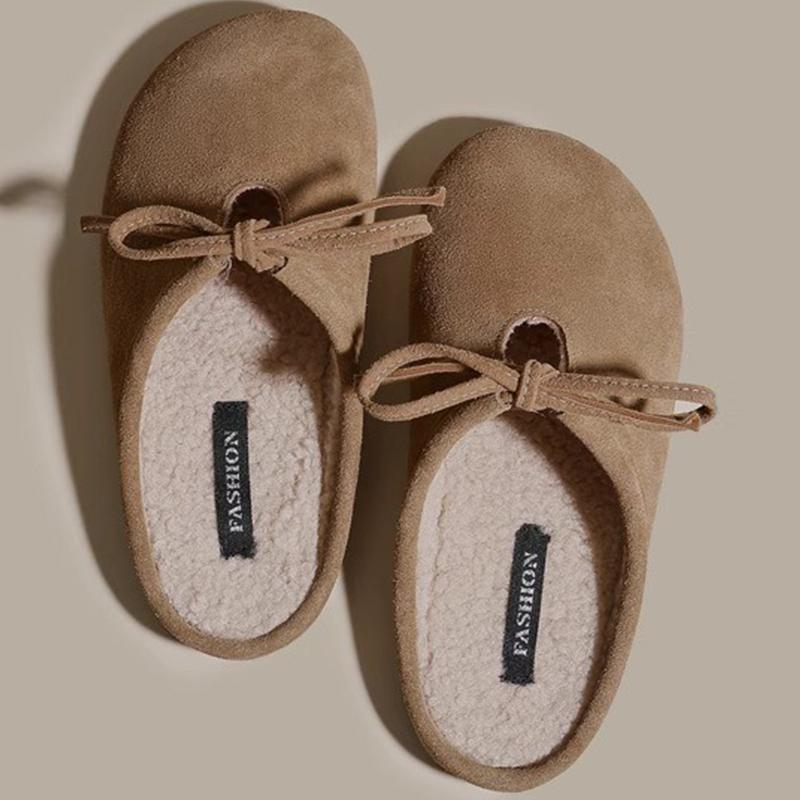 Меховые женские хлопковые тапочки на плоской подошве замшевые мюли зимняя мода с открытой пяткой женские ботинки 2025 трендовые удобные теплые туфли Mujer
