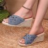Fashion Rivet Decor Wedge Heel Sandals for Women Summer 2025 Blue Denim Espadrille Slippers Woman Peep Toe Roman Sandalias Mujer