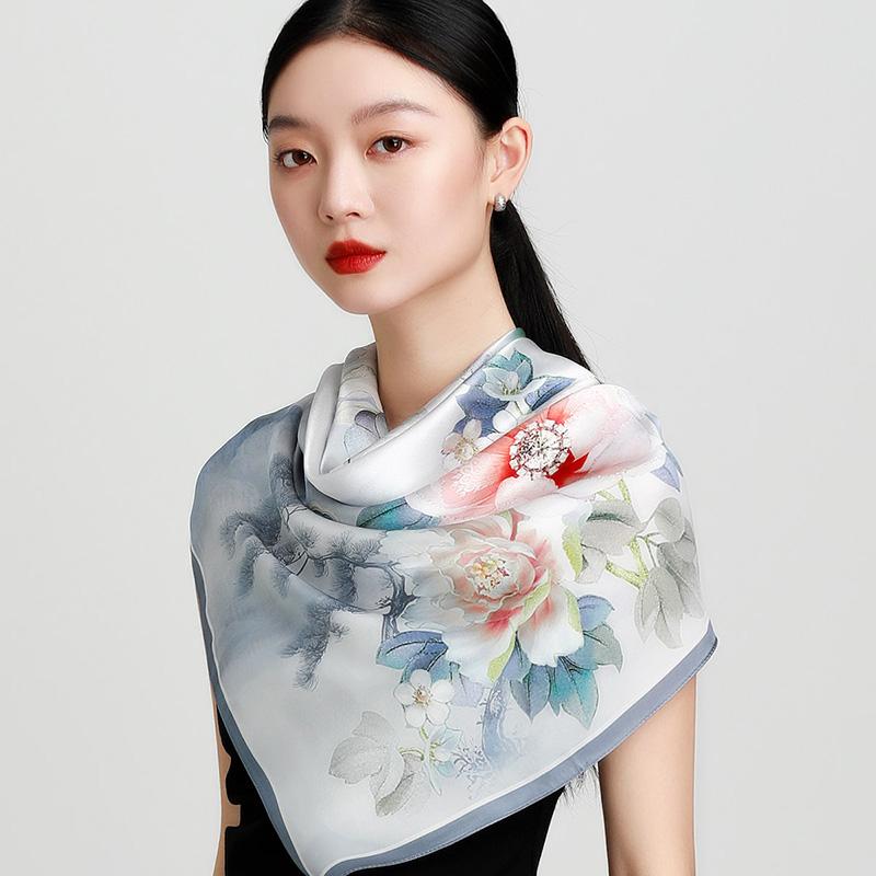 New high-end shawl with 100% mulberry silk digital printing square scarf, women's versatile silk scarf and scarf