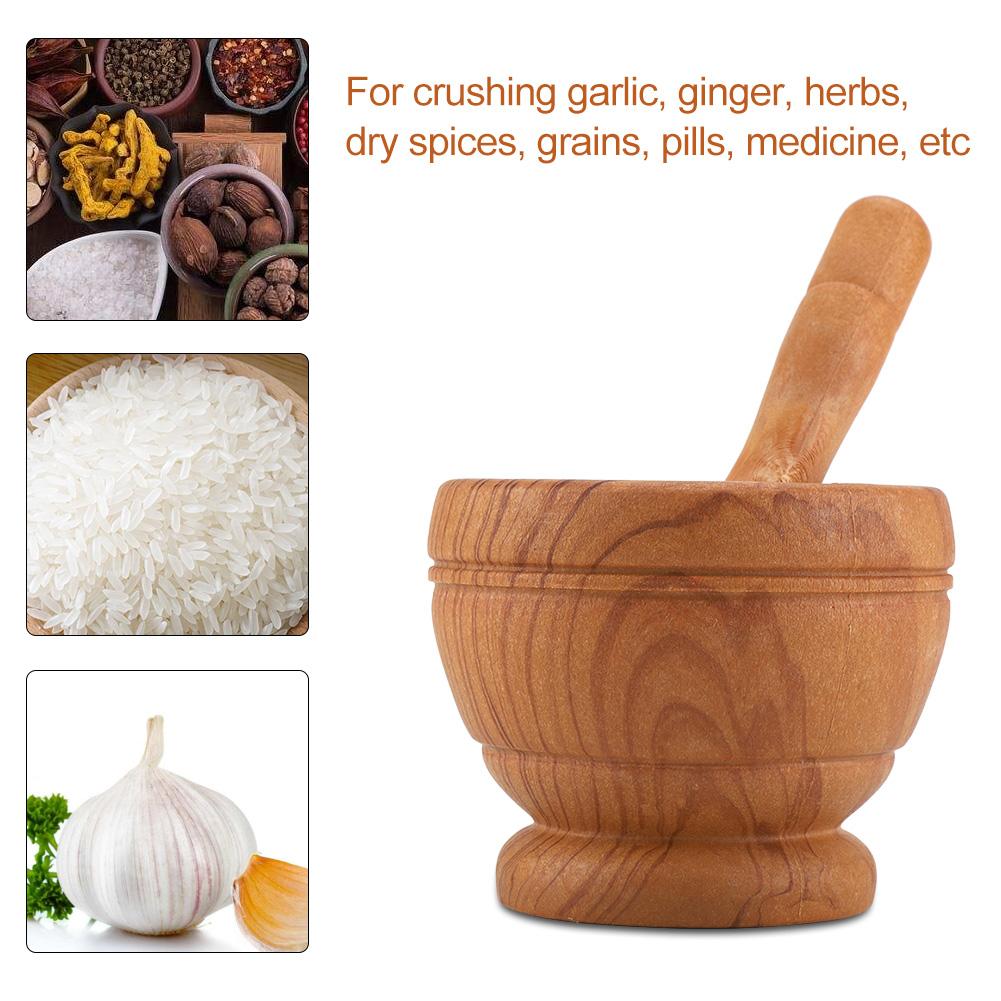 Manual Plastic Garlic Grinder Spices Herbs Mortar Pestle Set Grinding Bowl Kitchen Tool