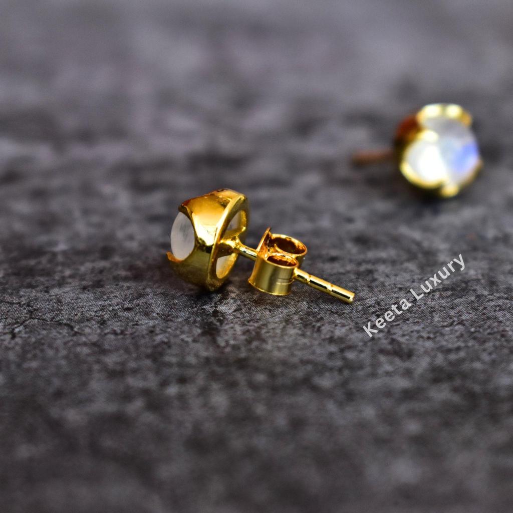 Rose Gold Moonstone Earrings, small bohemian crystal studs, 6mm and 8 MM Moonstone Cabochon Earrings , Everyday earrings, birthday gift