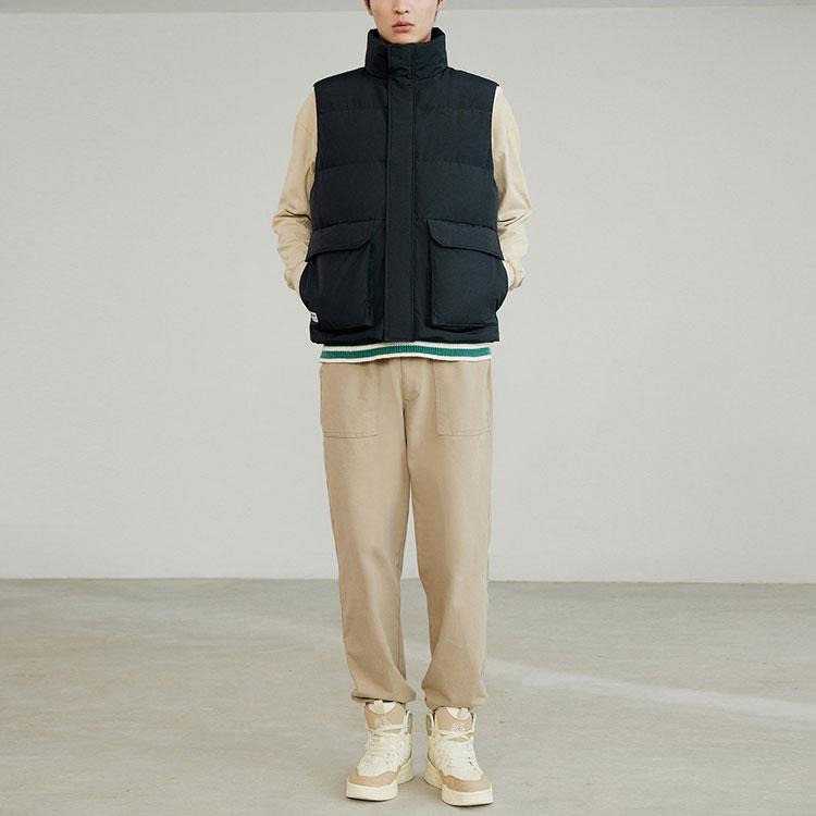 Anta FW22 Однотонный флисовый жилет с воротником-стойкой и большим карманом, мужские жилеты, черный цвет 952238901-3