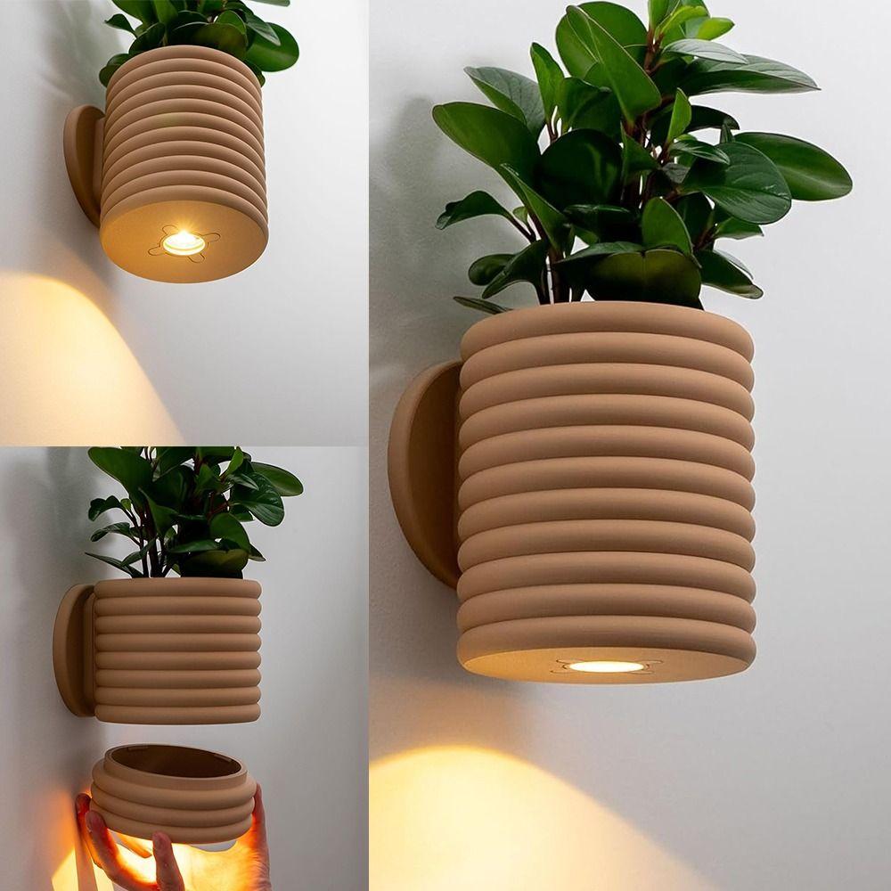 3D Printed LED Wall Planter Modern Indoor Decorative Light Desktop Flower Pots for Home Decoration
