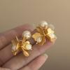 Freshwater Pearl Flower Stud Earrings Retro Temperament Earrings Light Luxury High Temperament Earrings Women